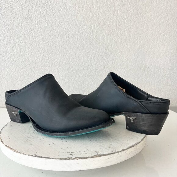 Lane Plain Jane Mule Womens 10 Black Cowboy Boots Short Western Cowgirl Slip Ons - Picture 11 of 11